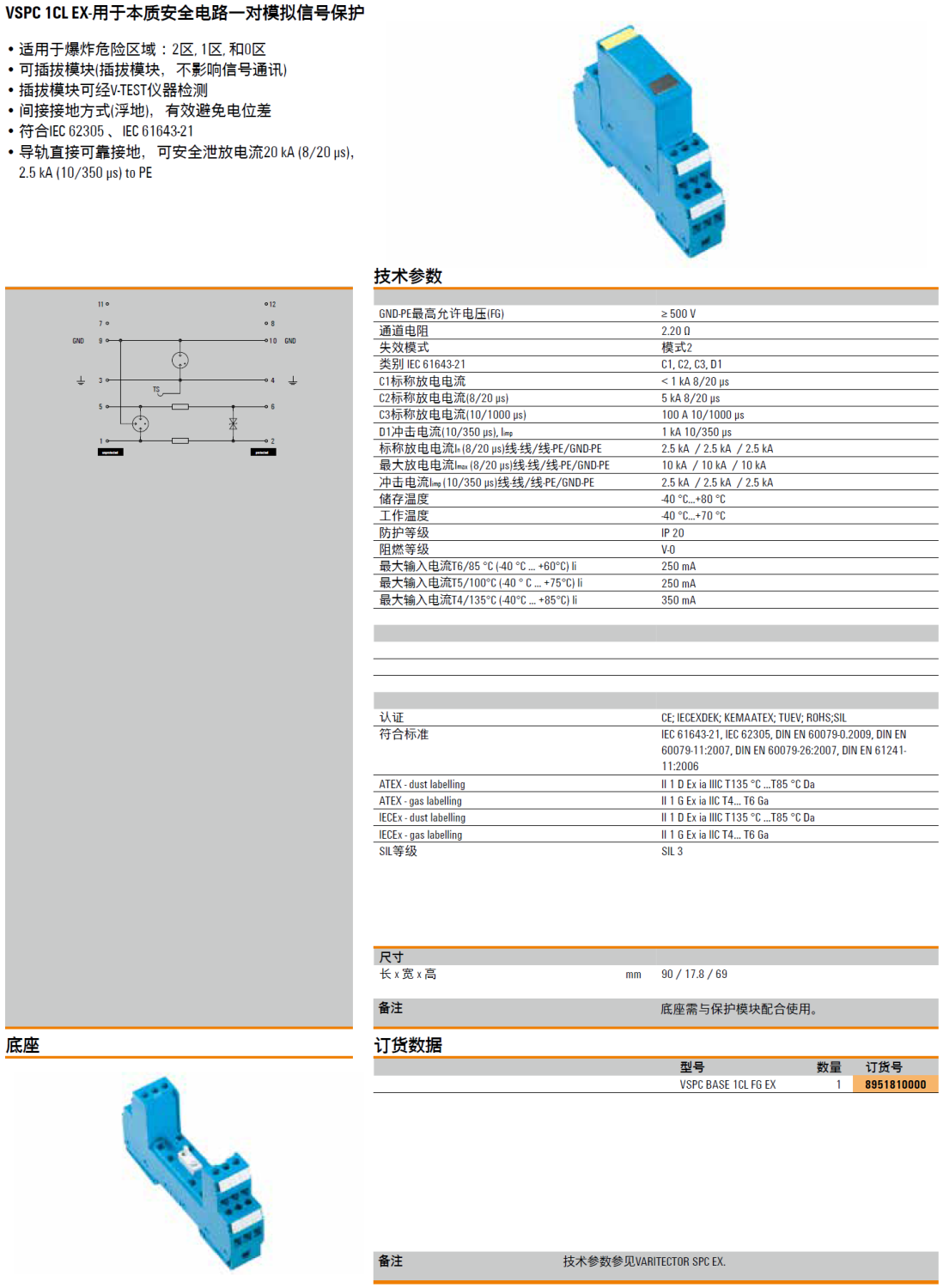 VSPC BASE 1CL FG EX：魏德米勒本質安全電路模擬信號電涌保護器底座的技術解析與應用...